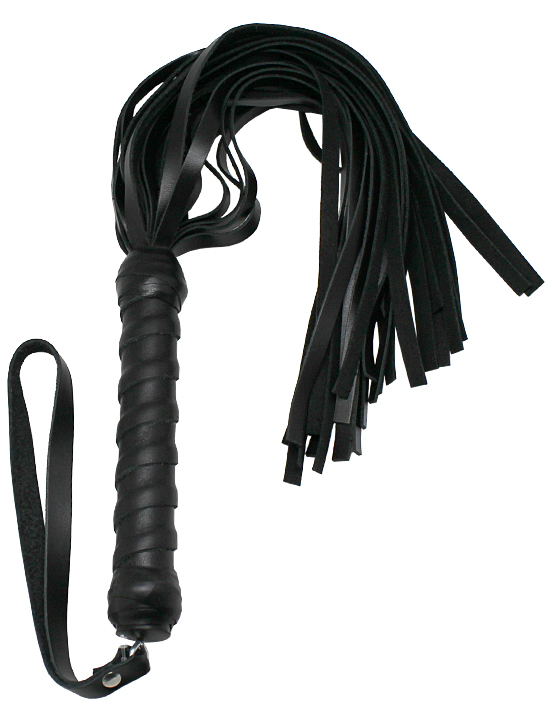 Флогер, ручка витая, с мягкими хвостами 28 см, кожа, чёрный