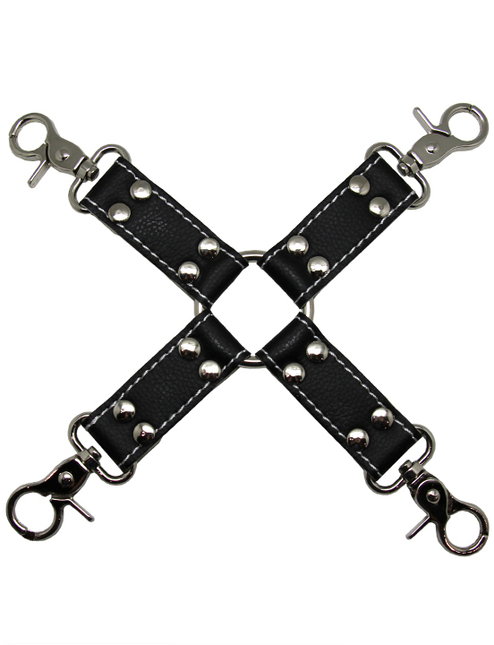 БДСМ набор: наручники, наножники, 4 карабина на кольце, чёрный, кожа