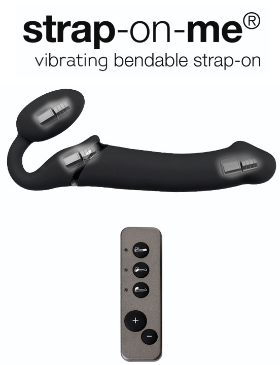 Вибрострапон Strap-On-Me с 3 моторами, чёрный, M, 16 см