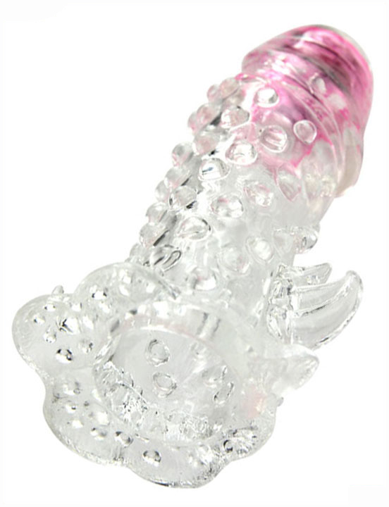 Насадка с вибратором на конце, рельефная, прозрачная, 40x140 мм