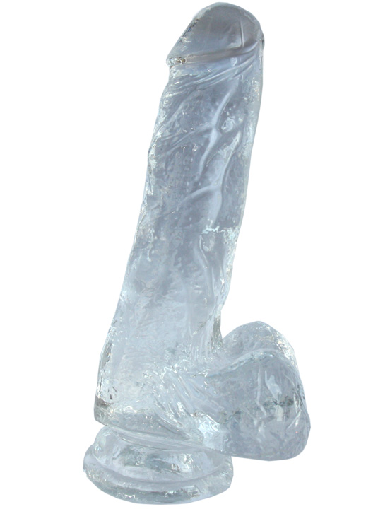 Фаллоимитатор на присоске с мошонкой, TPR, прозрачный, 175x38 мм