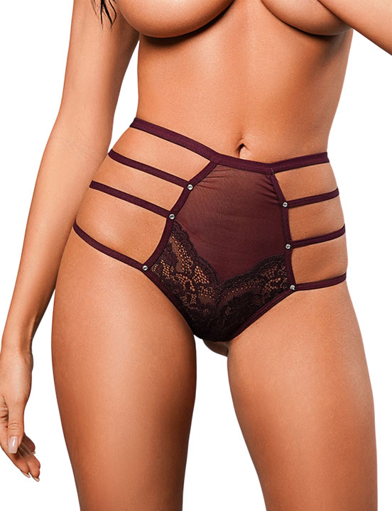 Трусики с высокой посадкой, сливовые, M