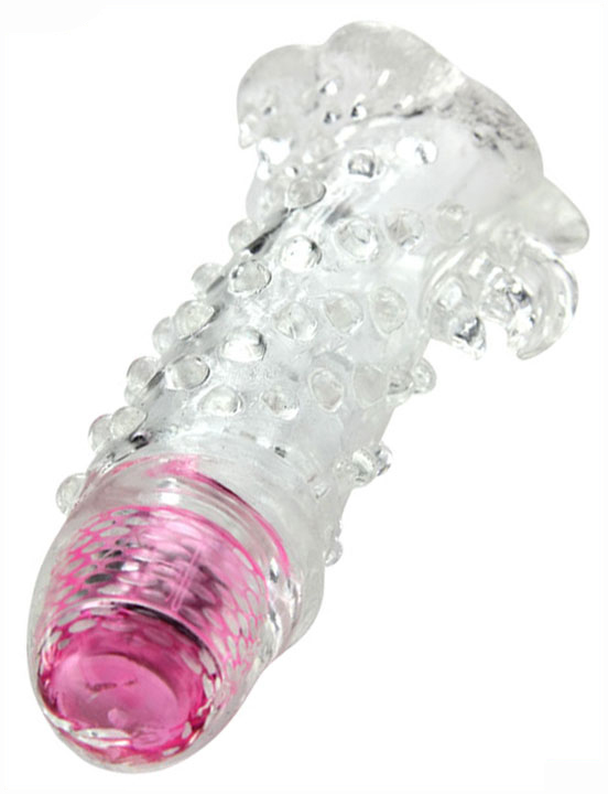 Насадка с вибратором на конце, рельефная, прозрачная, 40x140 мм