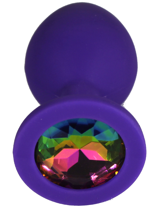 Анальная пробка силиконовая фиолетовая с цветным кристаллом, 27x70 мм