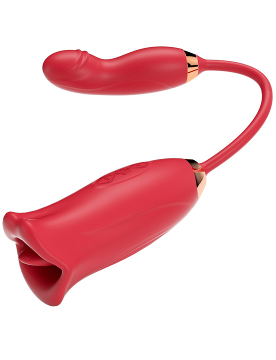 Клиторальный стимулятор Eroticon Lovely с язычком и мини-вибратором, красный