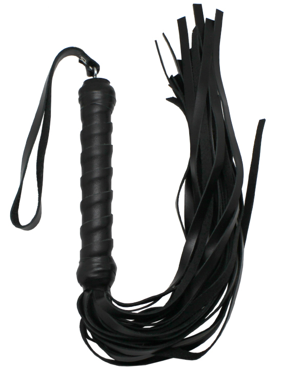 Флогер, ручка витая, с мягкими хвостами 28 см, кожа, чёрный