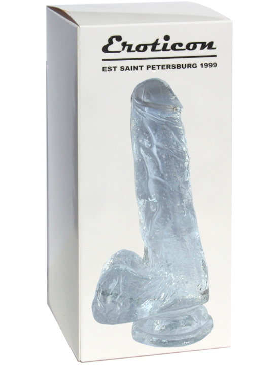 Фаллоимитатор на присоске с мошонкой, TPR, прозрачный, 175x38 мм