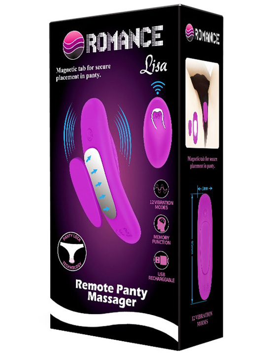 Вибратор в трусики на магните LISA, пульт ДУ, память, 12 режимов, силикон, фиолетовый, 30x95 мм
