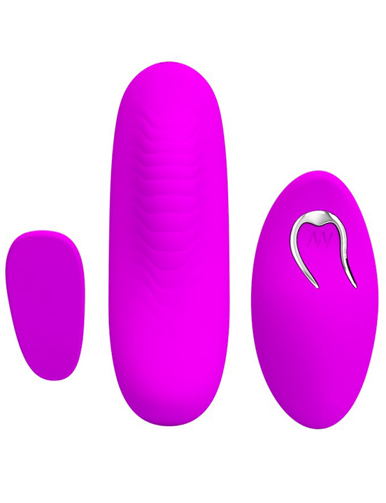 Вибратор в трусики на магните LISA, пульт ДУ, память, 12 режимов, силикон, фиолетовый, 30x95 мм