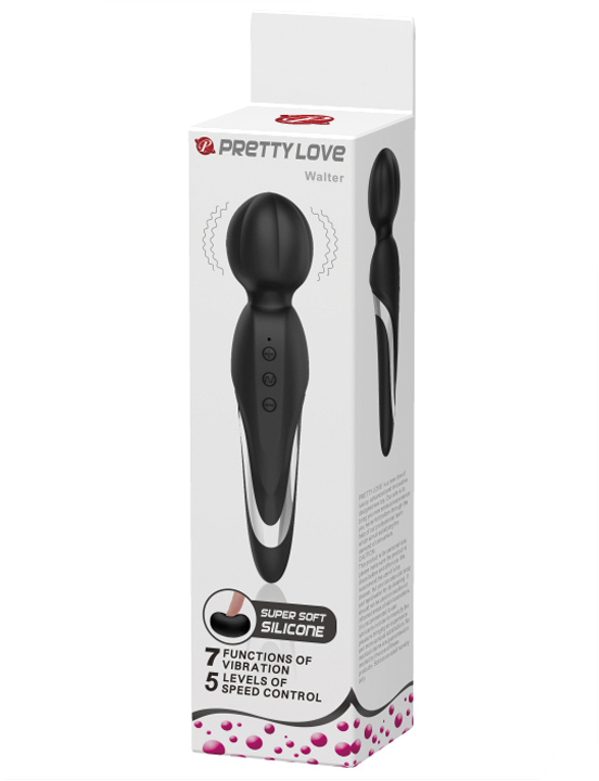 Вибратор Walter с мягкой головкой из серии Wand, чёрный, 50x215 мм