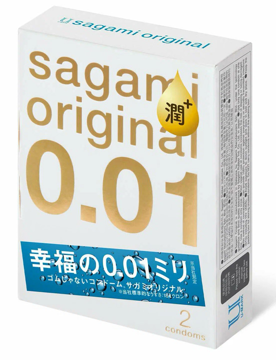 Презервативы Sagami Original 0.01 Extra Lub, тонкие, полиуретановые, 2 шт.
