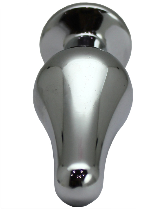 Анальная пробка алюминиевая, малая, серебряная, кристалл изумрудный, 32x94 мм