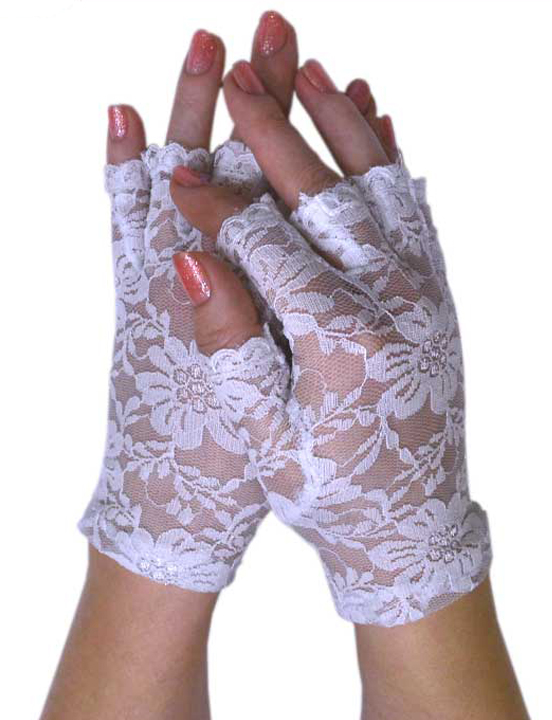Перчатки короткие с открытыми пальчиками, белые