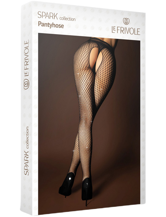Колготки со сдвоенной мелкой сеткой искрящимися стразами и доступпом (Spark), черный, S/XL