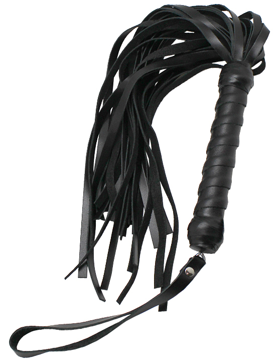 Флогер, ручка витая, с мягкими хвостами 28 см, кожа, чёрный