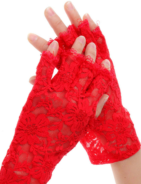 Перчатки короткие с открытыми пальчиками, красные