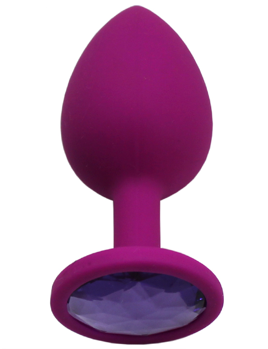 Анальная пробка силиконовая средняя, фиолетовая, кристалл сиреневый, 36x88 мм