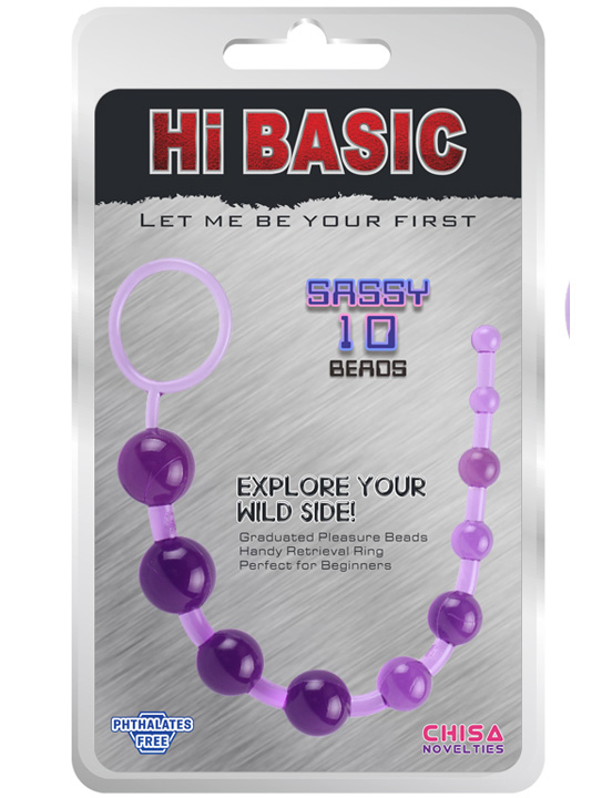 Анальная цепочка из девяти шариков на жёсткой сцепке, фиолетовая