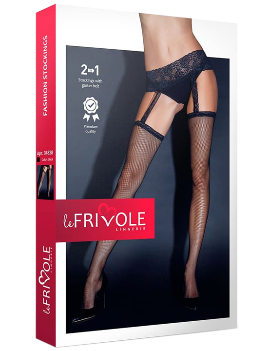 Чулки с чёрным кружевным поясом в сетку (Sense), S/M