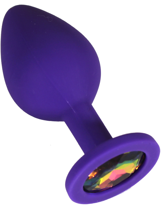 Анальная пробка силиконовая фиолетовая с цветным кристаллом, 27x70 мм
