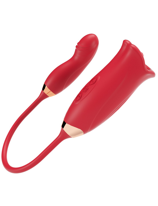Клиторальный стимулятор Eroticon Lovely с язычком и мини-вибратором, красный