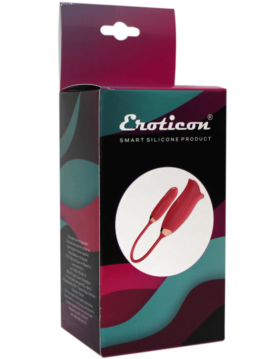 Клиторальный стимулятор Eroticon Kuni с язычком и виброяйцом, красный