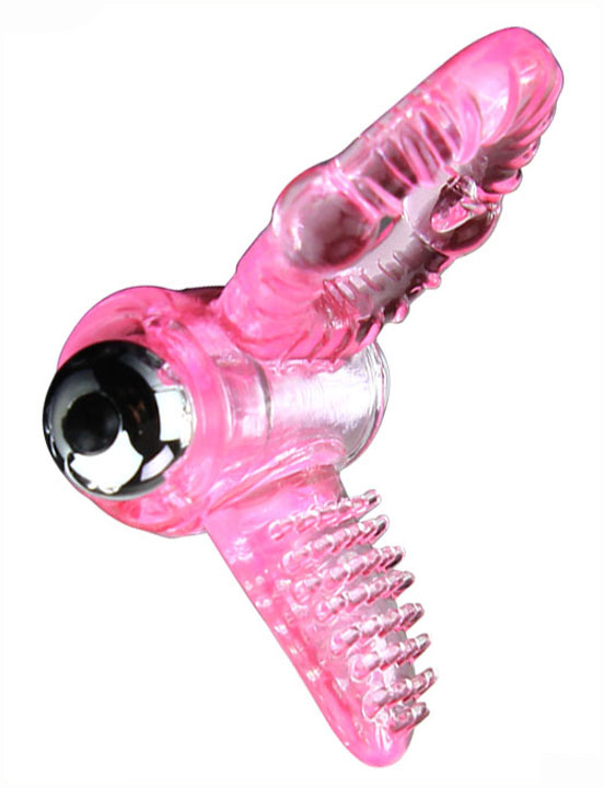 Виброкольцо с дополнительной стимуляцией клитора, 10 видов вибрации, розовое, 45x94 мм