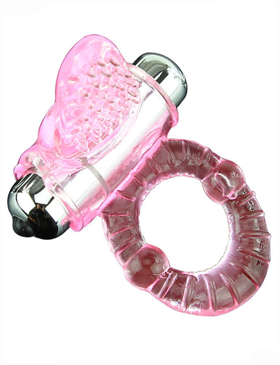 Виброкольцо с дополнительной стимуляцией клитора, 10 видов вибрации, розовое, 45x94 мм