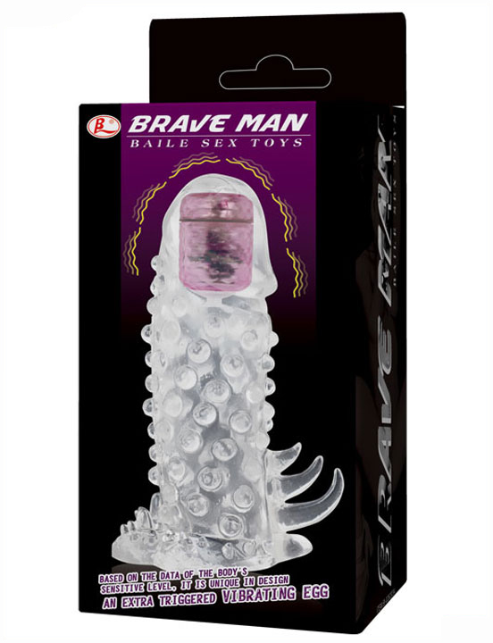 Насадка с вибратором на конце, рельефная, прозрачная, 40x140 мм