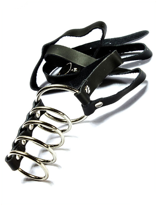 Эрекционные кольца 5 шт, с поводком, чёрный, диаметр 50 и 38 мм