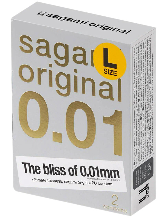 Презервативы Sagami Original 0.01, тонкие, полиуретановые, Large, 2 шт.