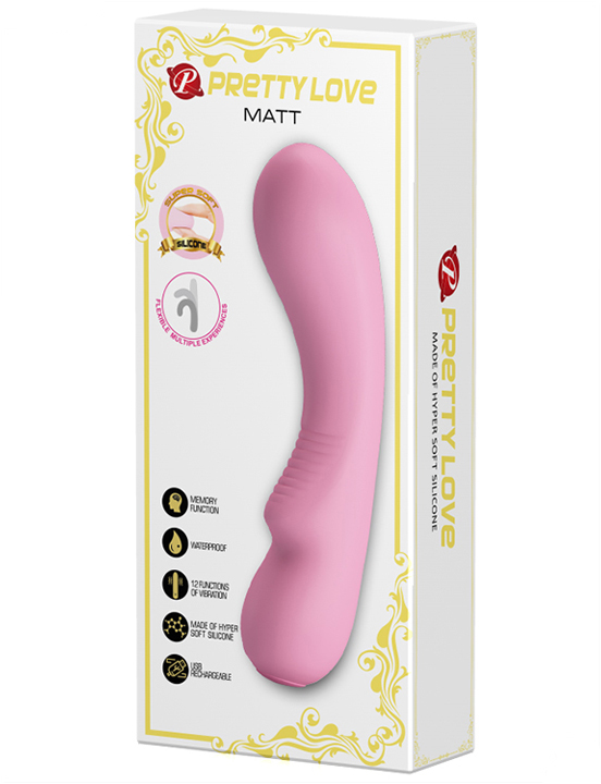 Вибратор Matt, 12 видов вибраций, память, силикон, розовый, 40x190 мм