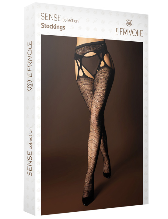 Чулки в сетку с поясом и ромбовидным  узором (Sense), чёрный, S/XL