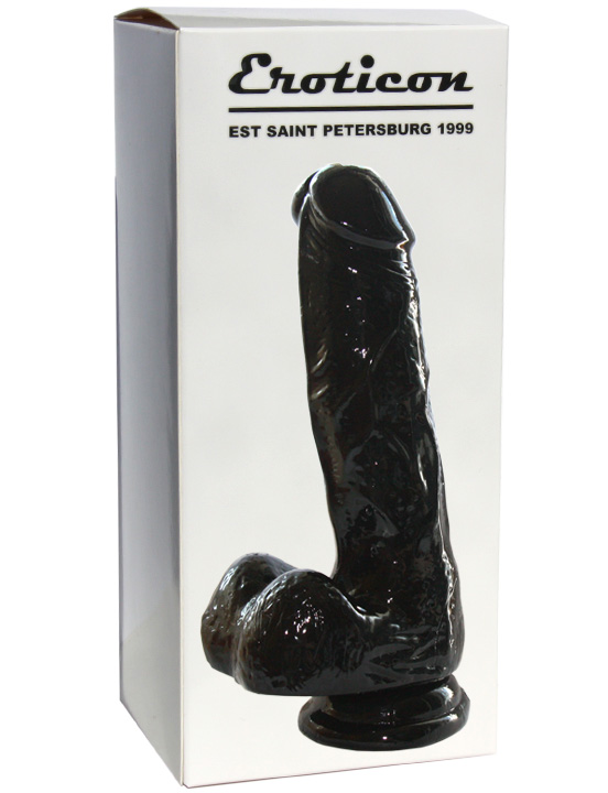 Фаллоимитатор на присоске с мошонкой, TPR, чёрный, 175x38 мм