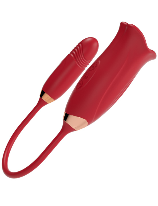 Клиторальный стимулятор Eroticon Kuni с язычком и виброяйцом, красный