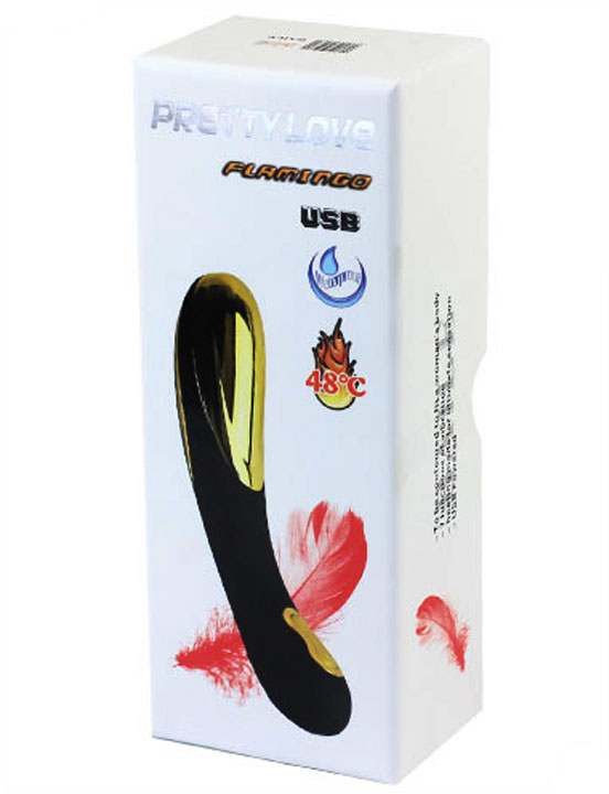 Мини-вибратор FLAMINGO с подогревом, силикон, чёрный, 40x180 мм