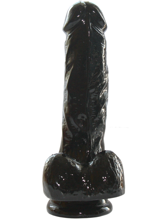 Фаллоимитатор на присоске с мошонкой, TPR, чёрный, 175x38 мм