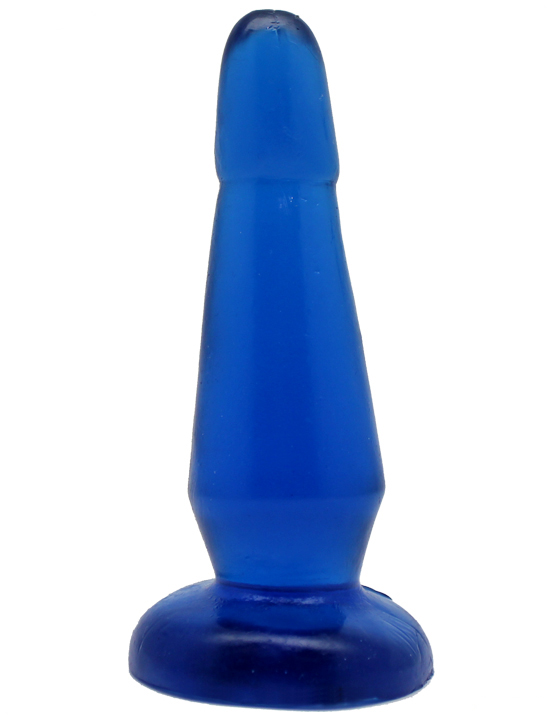 Анальная пробка изогнутая, гелевая, голубая, 35x130 мм