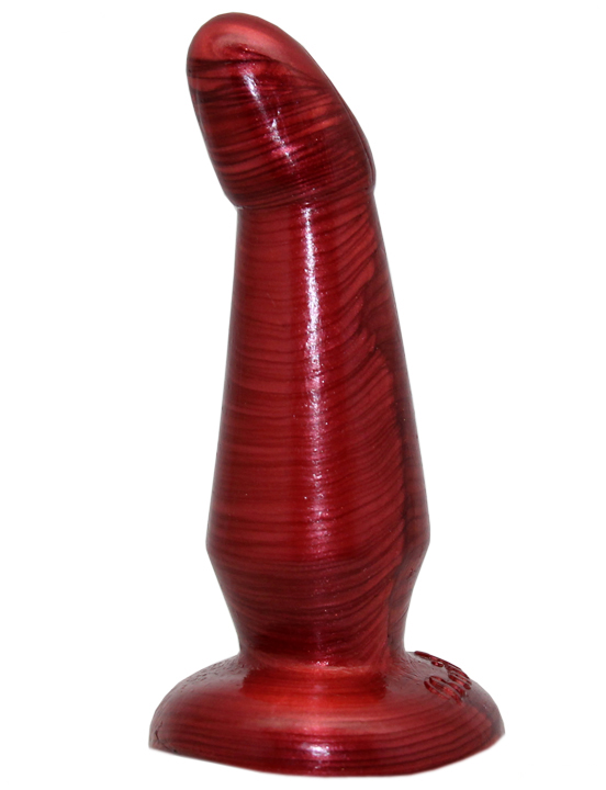 Анальная пробка изогнутая, гелевая, перламутрово-красная, 35x130 мм