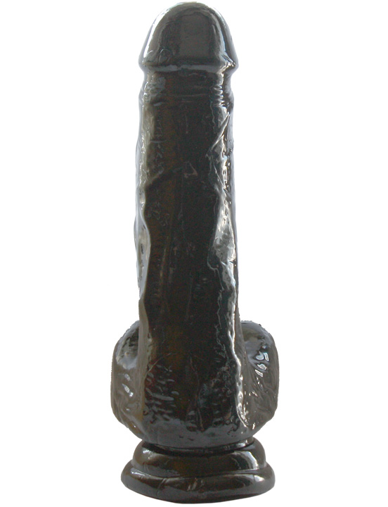 Фаллоимитатор на присоске с мошонкой, TPR, чёрный, 175x38 мм