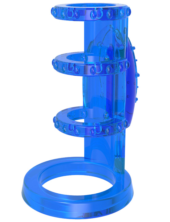 Насадка с вибро-пулькой из трёх эластичных колец, голубая, 20x76 мм