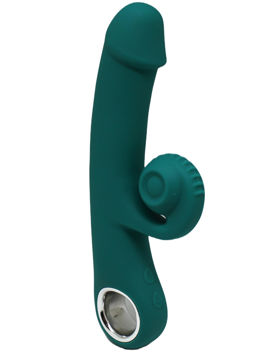 Вибратор Eroticon Snail с клиторальным стимулятором, зелёный, 25x35x190 мм